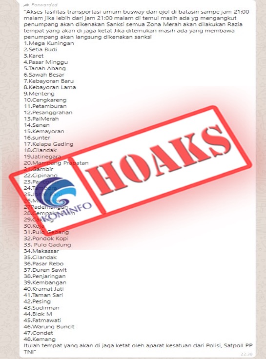 [HOAKS] Ojol Angkut Penumpang di Atas Jam 9 Malam Bakal Kena Sanksi