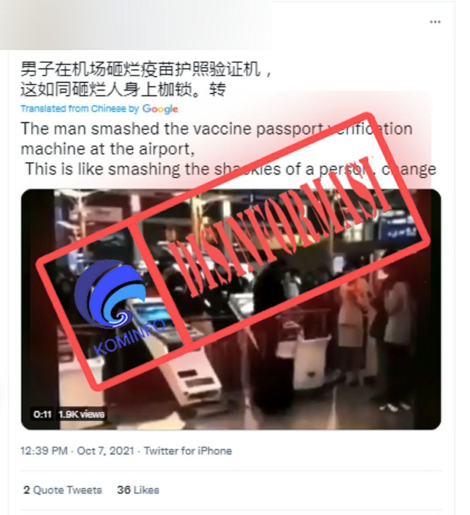 [DISINFORMASI] Seorang Pria di Cina Menghancurkan Mesin Verifikasi Paspor Vaksin di Bandara