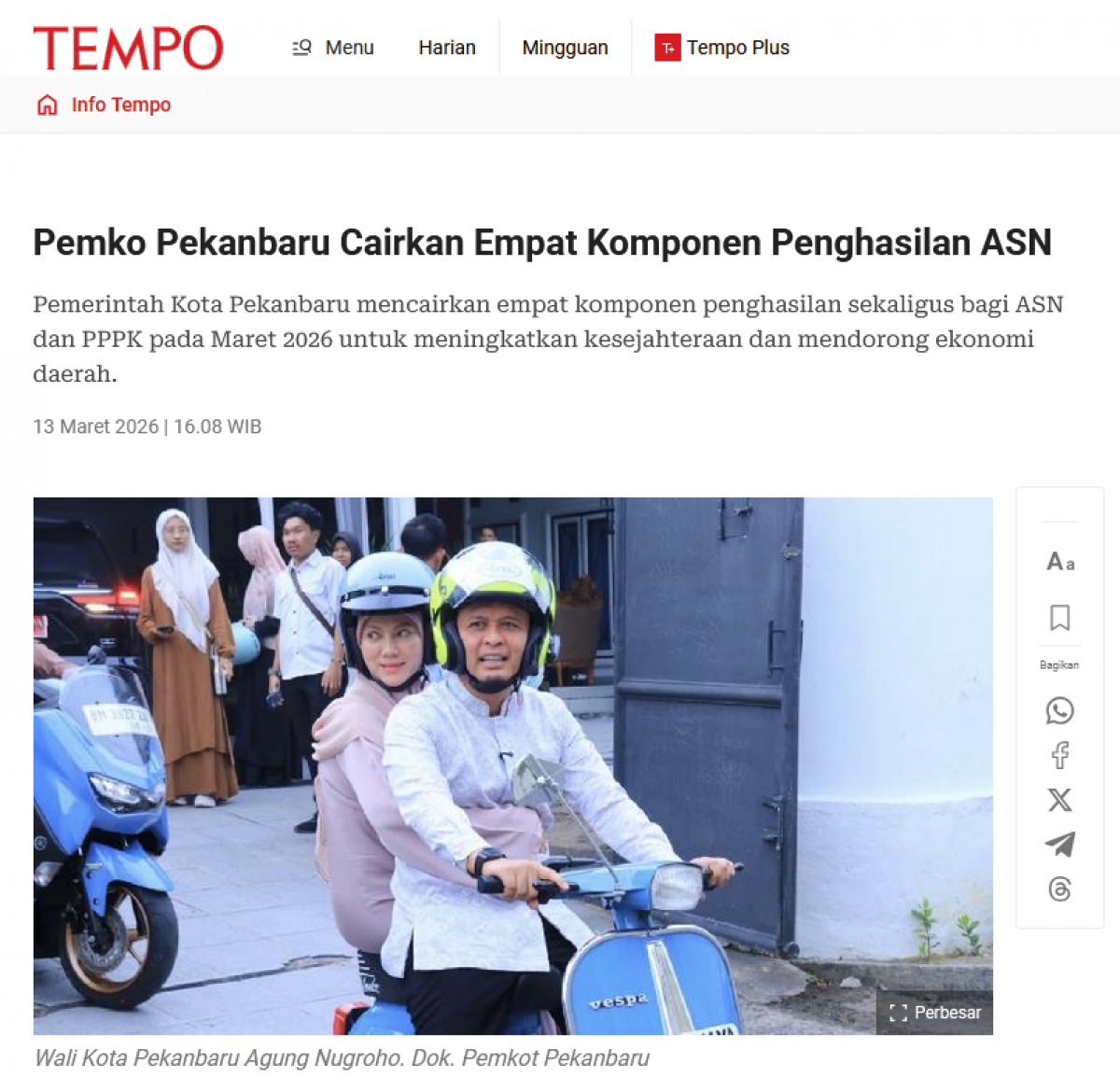 Pemko Pekanbaru Cairkan Empat Komponen Penghasilan ASN