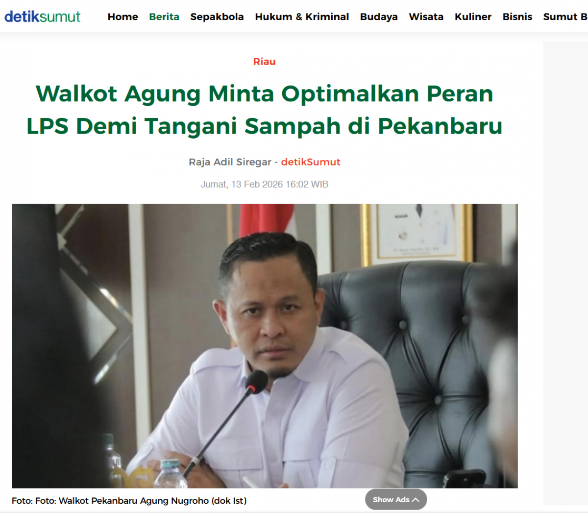 Walkot Agung Minta Optimalkan Peran LPS Demi Tangani Sampah di Pekanbaru