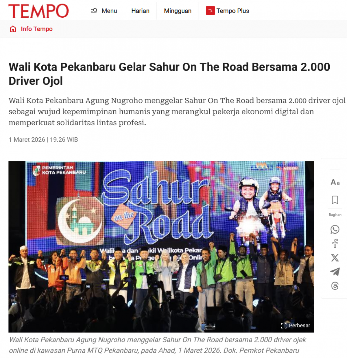 Wali Kota Pekanbaru Gelar Sahur On The Road Bersama 2.000 Driver Ojol
