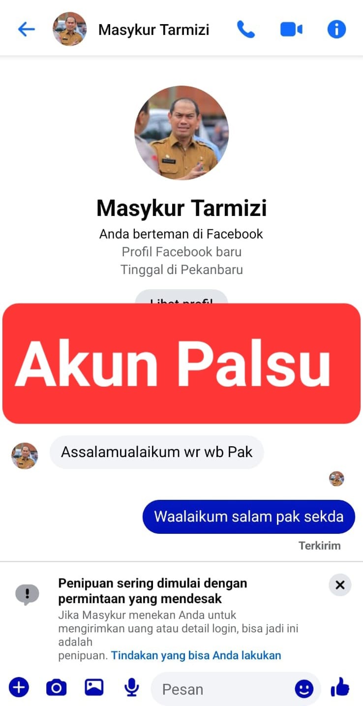 Plh Sekdako Pekanbaru Ingatkan Masyarakat Waspada Akun FB Palsu Catut Namanya