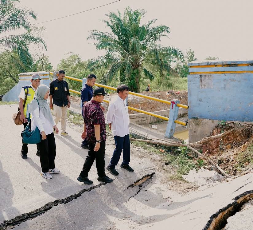Wako Pekanbaru Cek Kondisi Jembatan Amblas di Nelayan, Jembatan Darurat Segera Dibangun