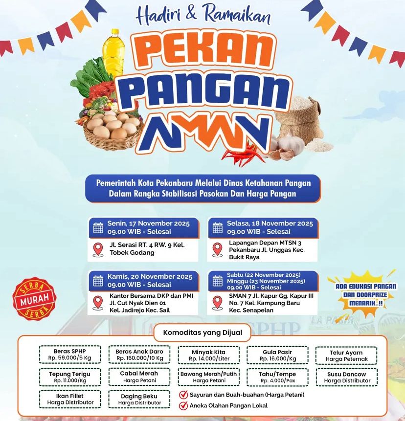 Hari Ini, Pasar Murah Pekan Pangan Aman Hadir di Lapangan Depan MTSN 3 Pekanbaru