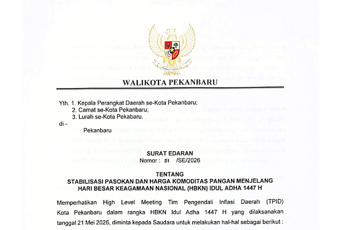 SURAT EDARAN TENTANG STABILISASI PASOKAN DAN HARGA KOMODITAS PANGAN MENJELANG HARI BESAR KEAGAMAAN NASIONAL (HBKN) IDUL ADHA 1447 H