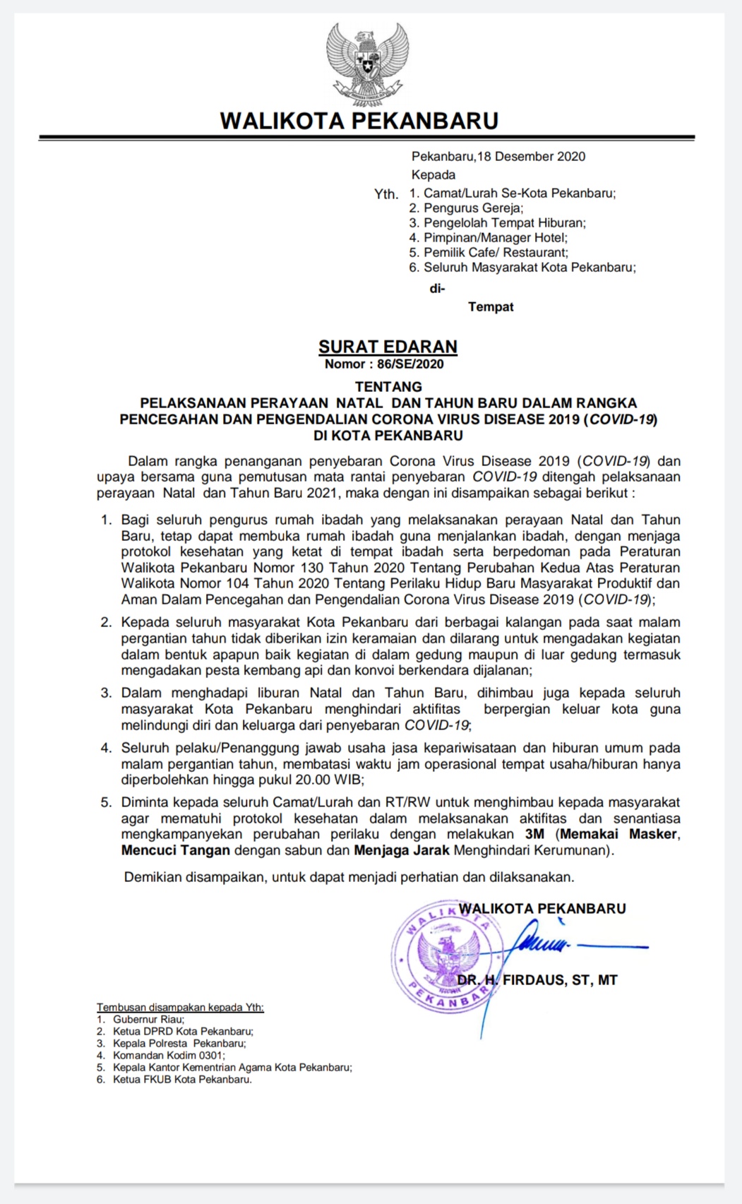 SURAT EDARAN PELAKSANAAN PERAYAAN NATAL DAN TAHUN BARU 2021